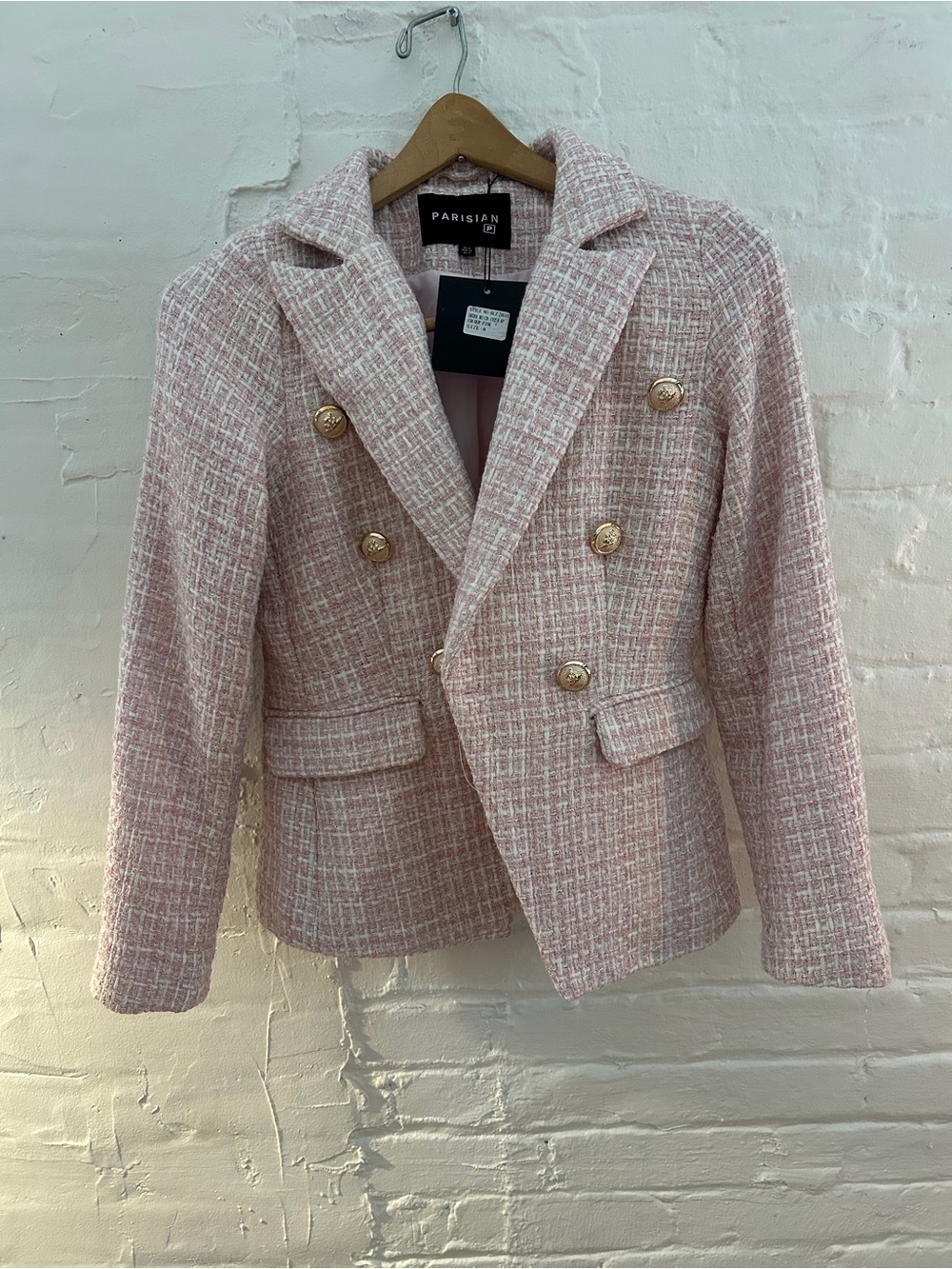 Parisian Works Blush Pink Tweed Double-Breasted Blazer